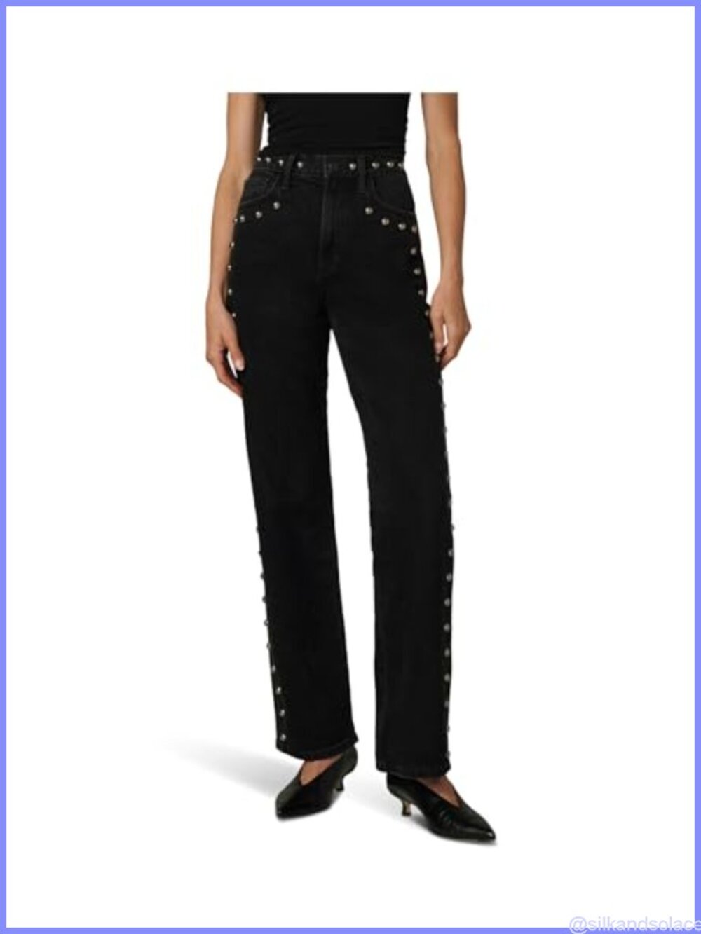Margot Studded Straight Leg High Rise Jeans Low Stretch Denim